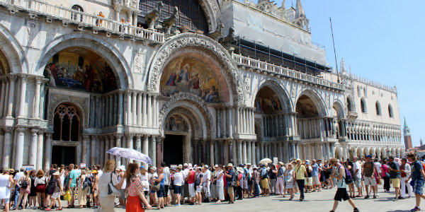 A crowd outside the Doge's Palace in Venice.